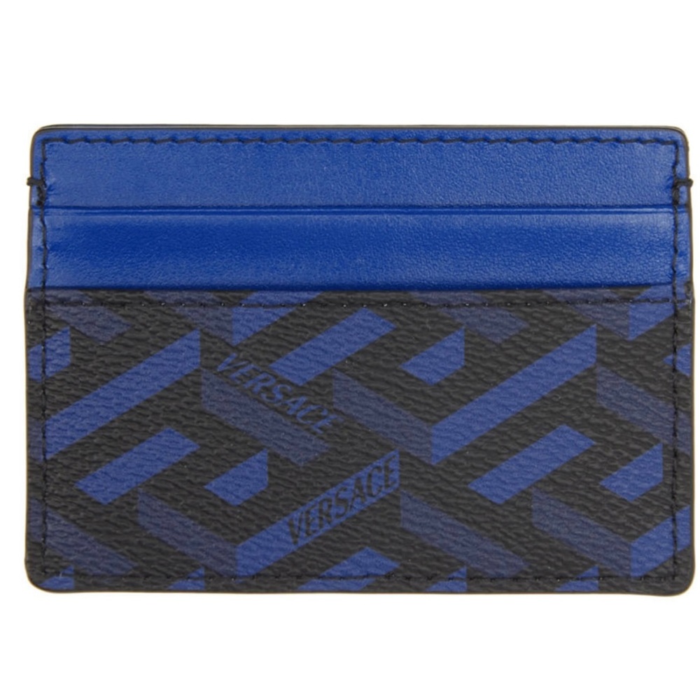VERSACE Blue ‘La Greca’ Signature Card Holder